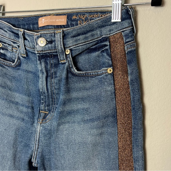 7 For All Mankind Luxe Vintage high waist ankle skinny jeans with gold stripe. - Picture 3 of 6